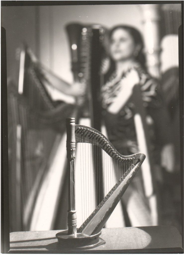 photo by Lary 7 Mia Theodoratus with harp in a forest, photo by Lary 7